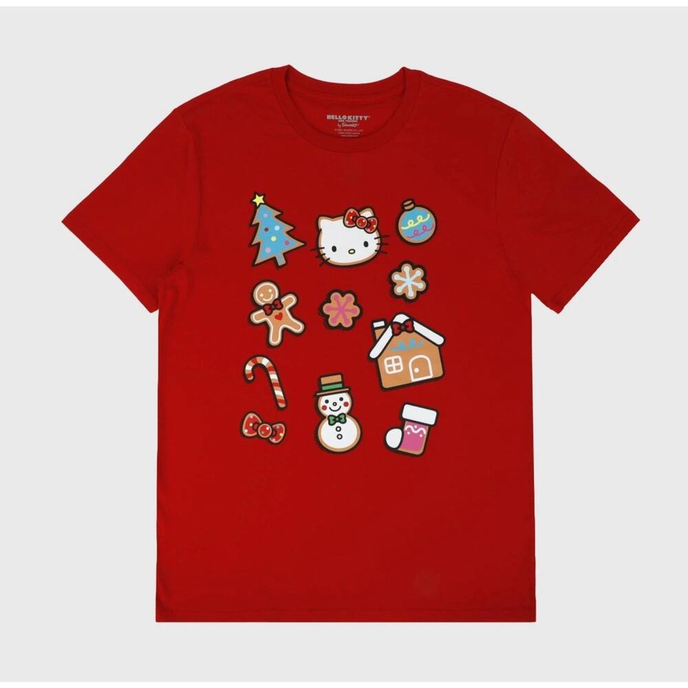 Hello Kitty Christmas Cookies Adult T Shirt Red Small NWT